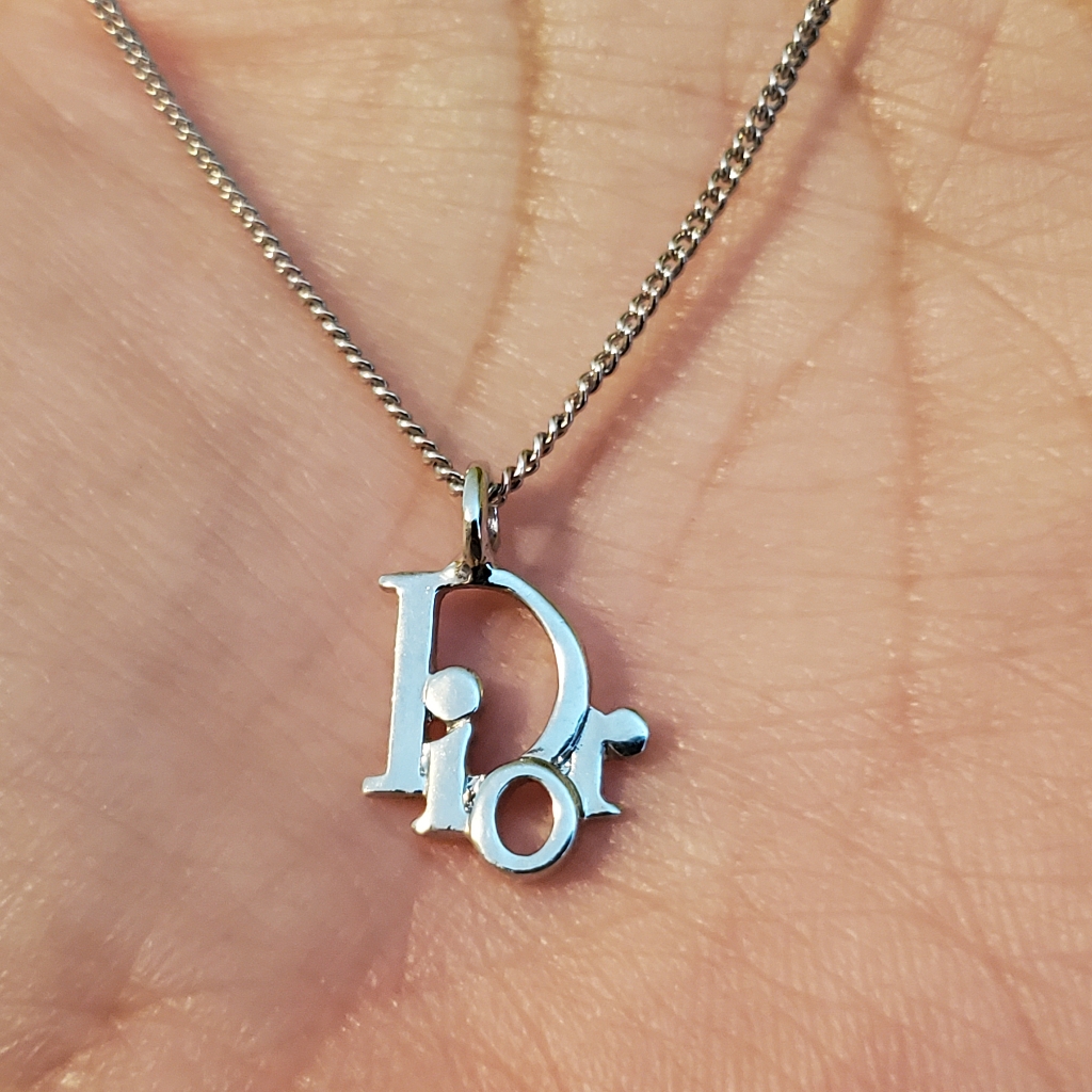 % Authetic Dior Silver Necklace W/ Dior Pendant
